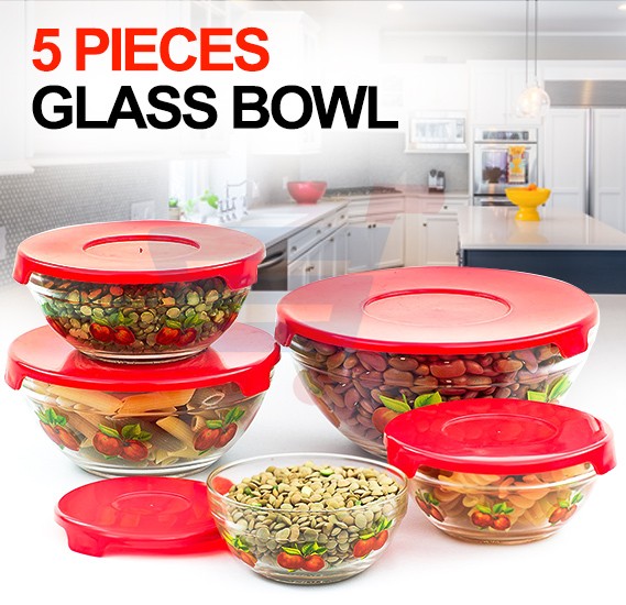 Multicolor 5 Pcs Glass Bowl Set