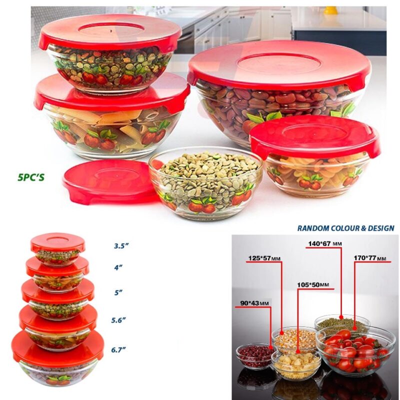 Multicolor 5 Pcs Glass Bowl Set