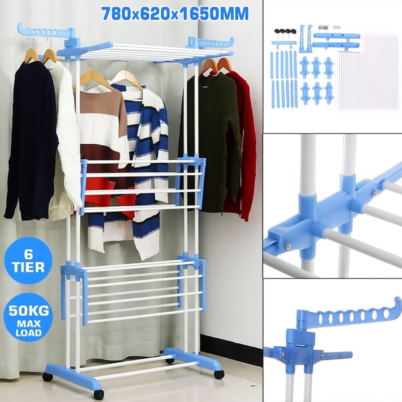 Heavy Duty 50Kg Capacity 6 Tier 3 Layer Clothes Rack